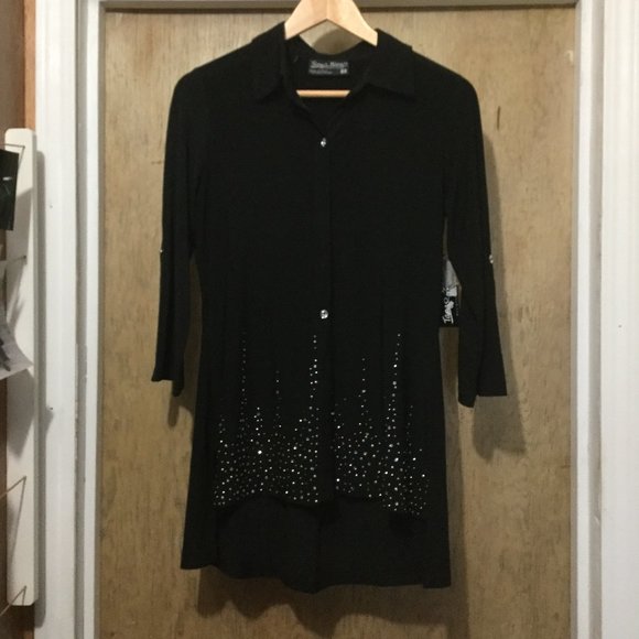 NWT Mango Tango Black tab sleeves Swarovski elements tunic style top size small - Picture 1 of 8